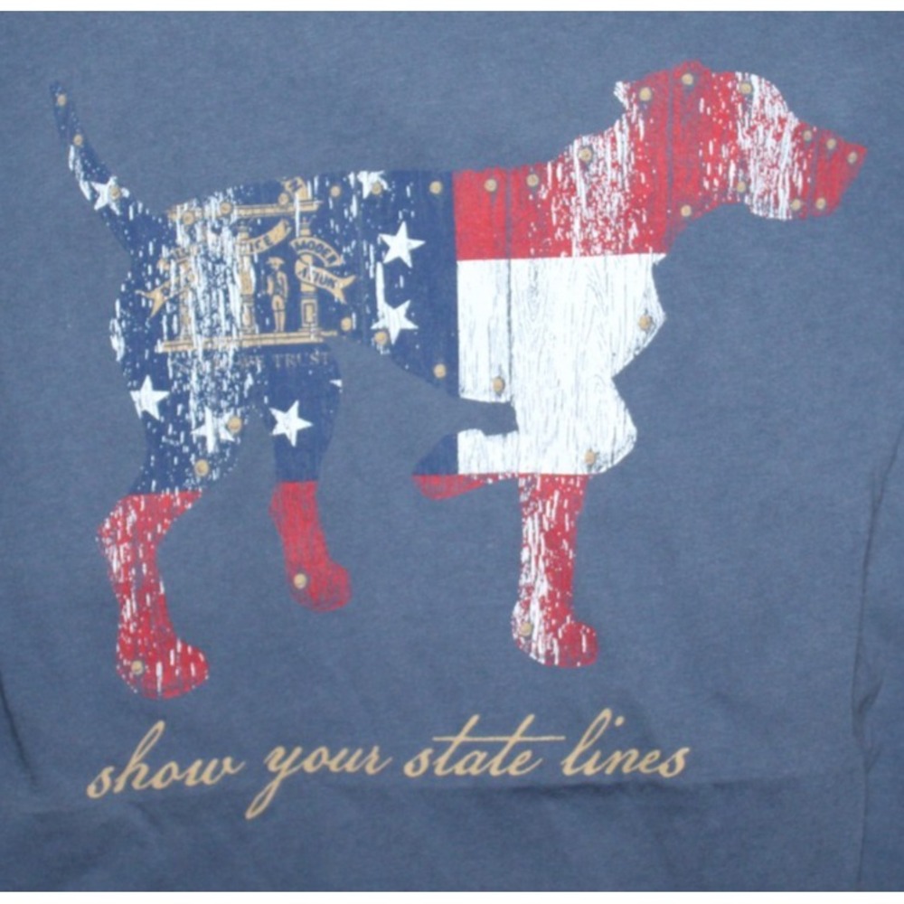 Southern Point Co Pocket T Shirt Mens Large Blue Patriotic Dog State Lines Tee